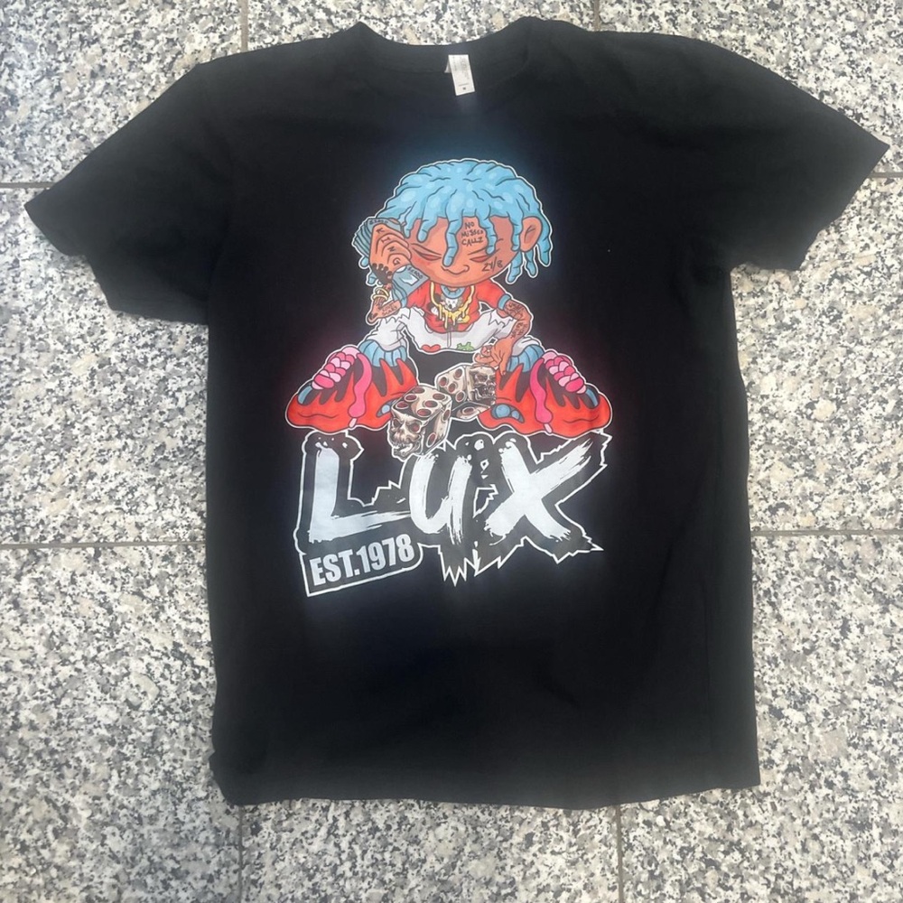 Reason Black Graphic Tee with Blue and Red Design